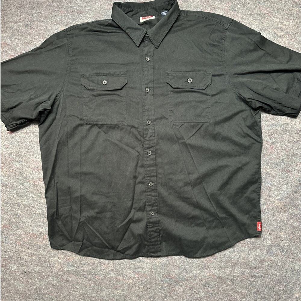 Wrangler Button Down Shirt Mens 2XL Black Short Sleeve Cotton Relaxed Workwear